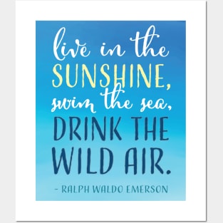 Drink the Wild Air Emerson Quote in Blue Posters and Art